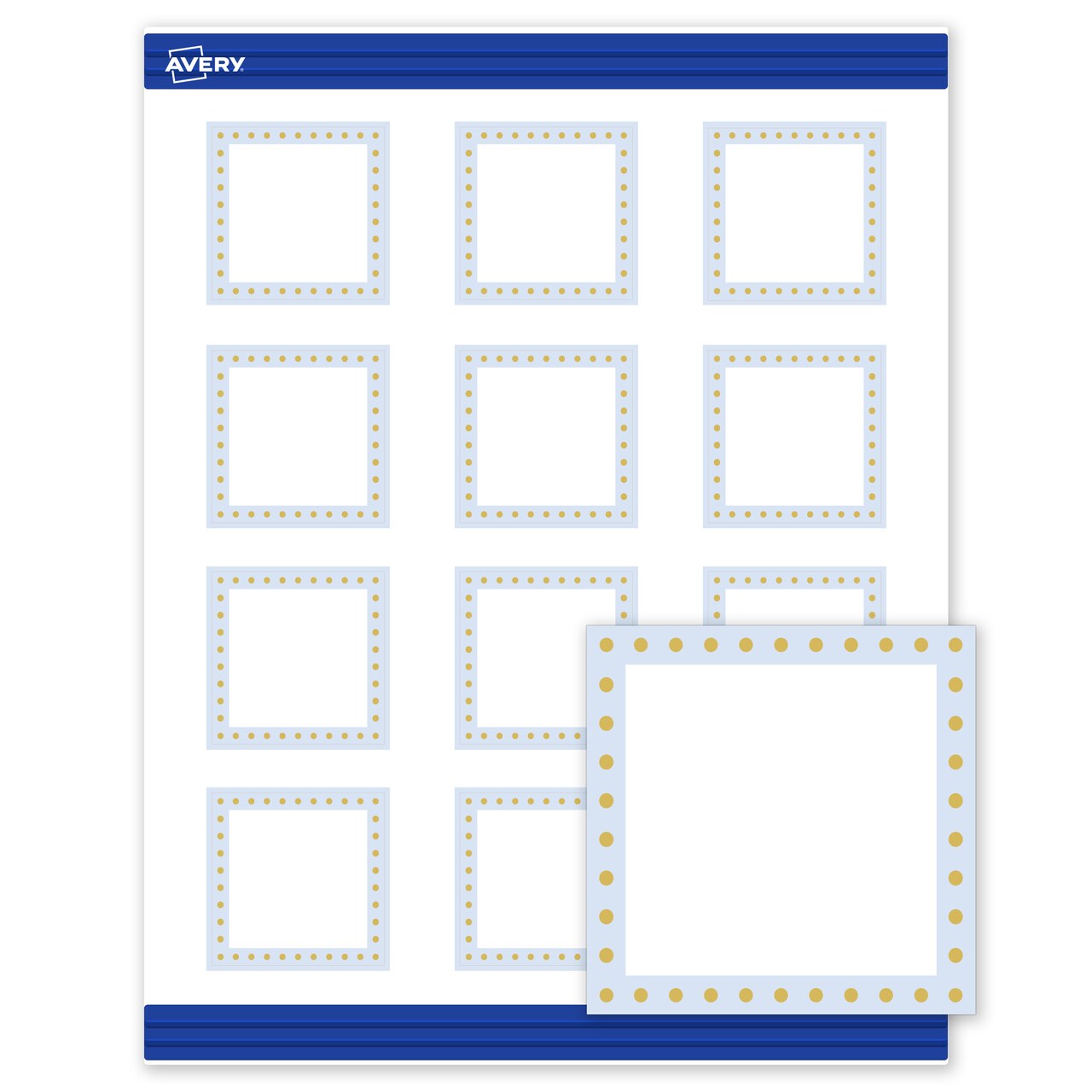 Avery Printable Square Cards, Gold Dots with Blue Border, 2" x 2", Matte White Square Cards, Laser/Inkjet, 120ct, Great for Business Cards
